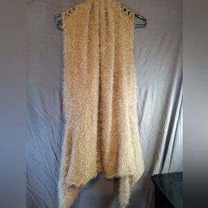 Cozy Escio Tan Crochet Back Long Vest